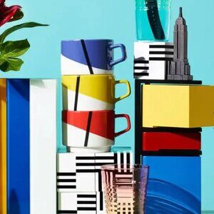 MoMA De Stijl Stacking Mugs Set of 3 Piet Mondrian Bauhaus Primary Colors Block